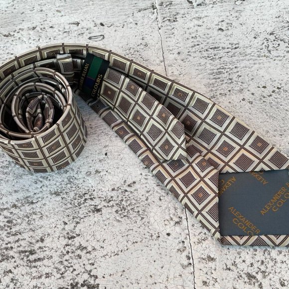 Alexander Julian Colours Men Tie Brown/Beige Tone Necktie Classic Tie - Picture 6 of 10